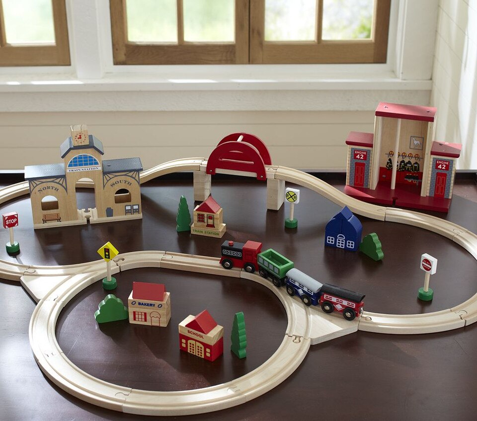 mini wooden train set